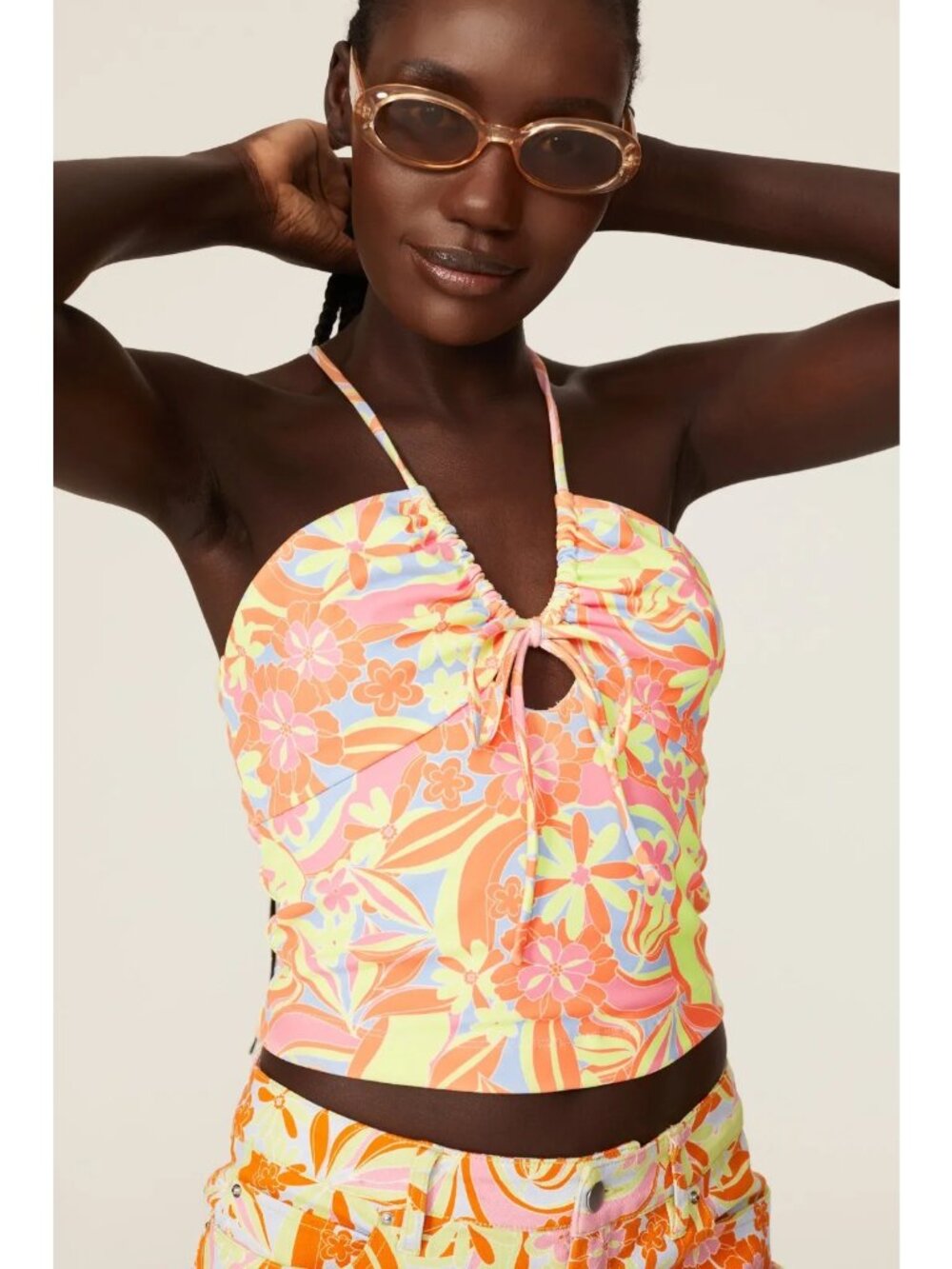 R-178. Nicole Miller Fearless Floral Halter Top